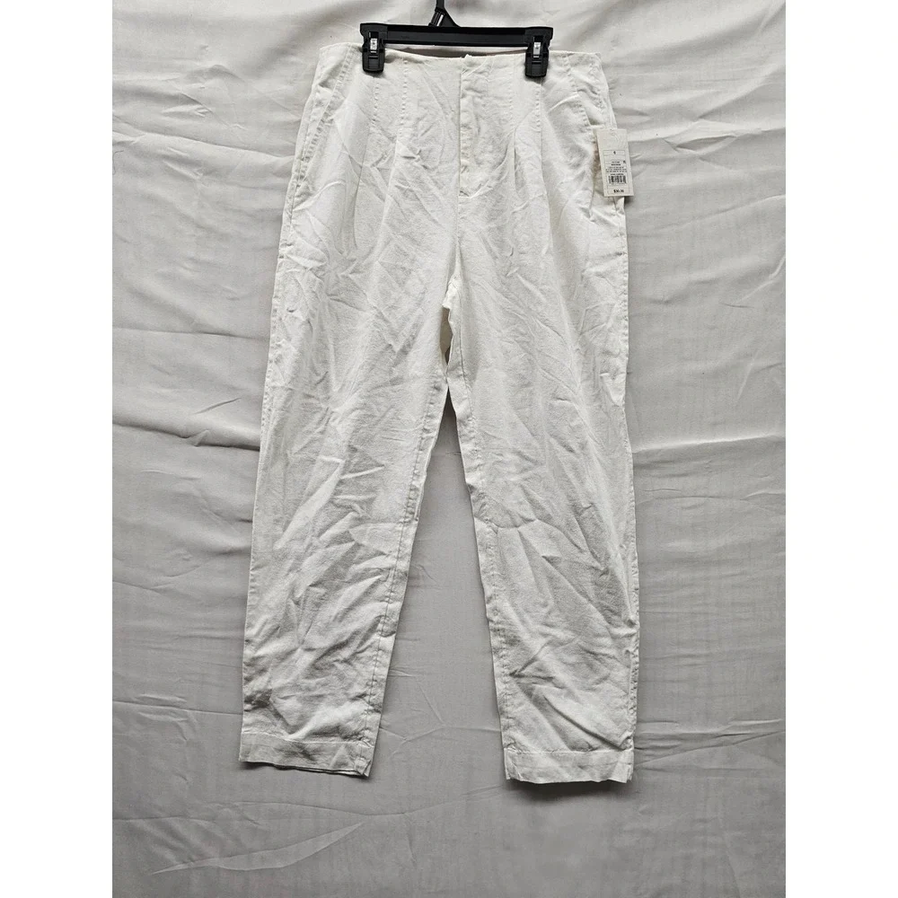 A New Day Womens Tapered Highest Rise Pants White Linen Blend Casual Size 6